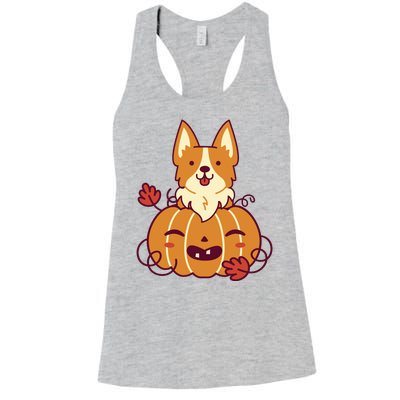 Cute Pumpkin Corgi Dog Halloween Women's Racerback Tank