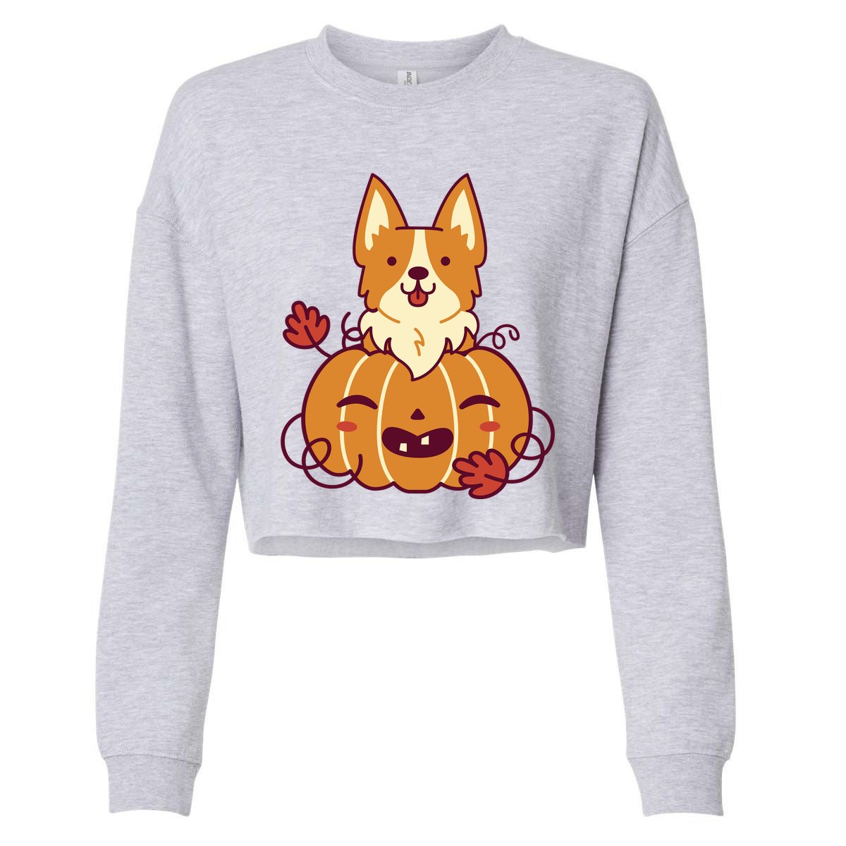 Cute Pumpkin Corgi Dog Halloween Cropped Pullover Crew