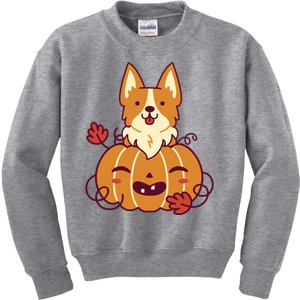 Cute Pumpkin Corgi Dog Halloween Kids Sweatshirt