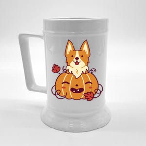 Cute Pumpkin Corgi Dog Halloween Beer Stein