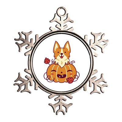 Cute Pumpkin Corgi Dog Halloween Metallic Star Ornament