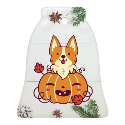 Cute Pumpkin Corgi Dog Halloween Ceramic Bell Ornament