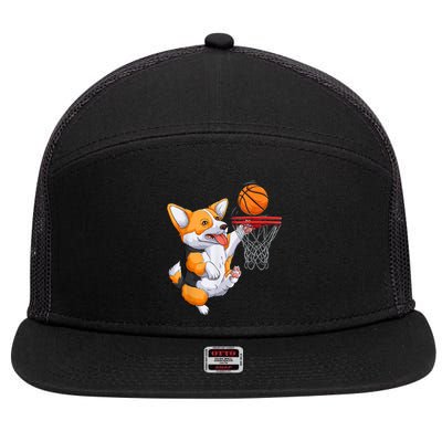 Corgi Puppy Corgi Basketball For Pet Lovers 7 Panel Mesh Trucker Snapback Hat