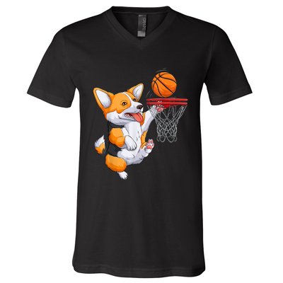 Corgi Puppy Corgi Basketball For Pet Lovers V-Neck T-Shirt