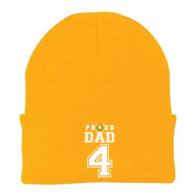 Custom Proud Dad Of Softball Player Number 4 Personalized Funny Gift Knit Cap Winter Beanie