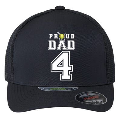 Custom Proud Dad Of Softball Player Number 4 Personalized Funny Gift Flexfit Unipanel Trucker Cap