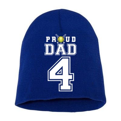 Custom Proud Dad Of Softball Player Number 4 Personalized Funny Gift Short Acrylic Beanie