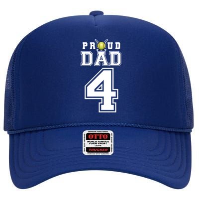 Custom Proud Dad Of Softball Player Number 4 Personalized Funny Gift High Crown Mesh Back Trucker Hat