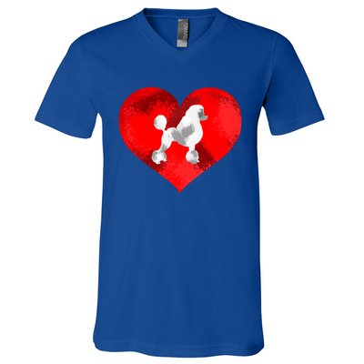 Cute Poodle Dog Lover Red Heart Valentines Day Cool Gift V-Neck T-Shirt