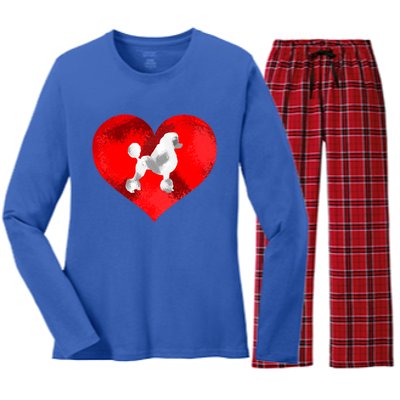 Cute Poodle Dog Lover Red Heart Valentines Day Cool Gift Women's Long Sleeve Flannel Pajama Set 