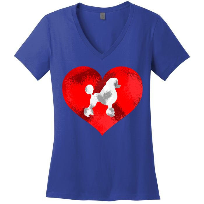 Cute Poodle Dog Lover Red Heart Valentines Day Cool Gift Women's V-Neck T-Shirt