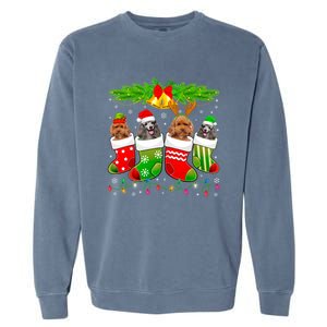 Cute Poodle Dog In Sock Christmas Santa Xmas Dog Gift Garment-Dyed Sweatshirt