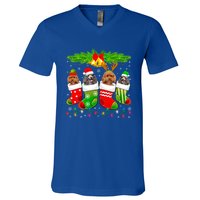 Cute Poodle Dog In Sock Christmas Santa Xmas Dog Gift V-Neck T-Shirt