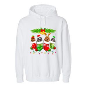 Cute Poodle Dog In Sock Christmas Santa Xmas Dog Gift Garment-Dyed Fleece Hoodie