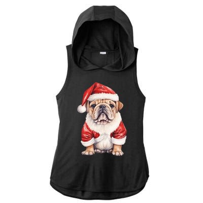 Christmas Pug Dog Cute Holiday Ladies PosiCharge Tri-Blend Wicking Draft Hoodie Tank