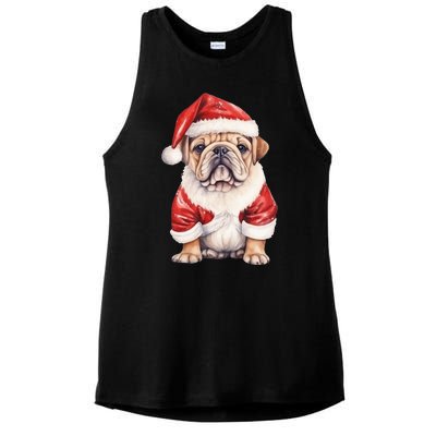 Christmas Pug Dog Cute Holiday Ladies PosiCharge Tri-Blend Wicking Tank