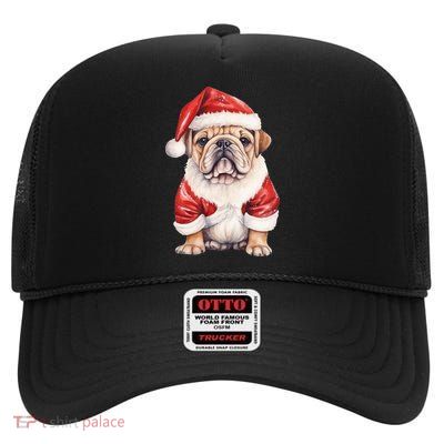 Christmas Pug Dog Cute Holiday High Crown Mesh Back Trucker Hat
