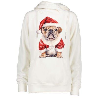 Christmas Pug Dog Cute Holiday Womens Funnel Neck Pullover Hood