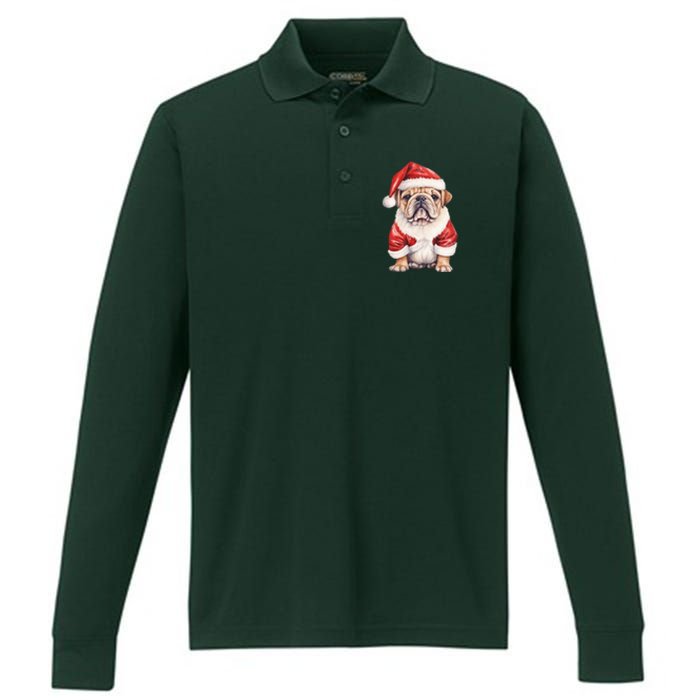 Christmas Pug Dog Cute Holiday Performance Long Sleeve Polo