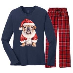 Christmas Pug Dog Cute Holiday Women's Long Sleeve Flannel Pajama Set 