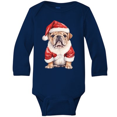 Christmas Pug Dog Cute Holiday Baby Long Sleeve Bodysuit