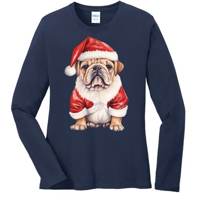 Christmas Pug Dog Cute Holiday Ladies Long Sleeve Shirt