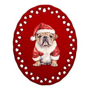 Christmas Pug Dog Cute Holiday Ceramic Oval Ornament