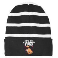 Cute Pug Design Dog Owner Puppy Pug Lover Striped Beanie with Solid Band