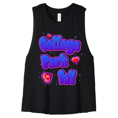 College Park Day Airbrush Women's Racerback Cropped Tank