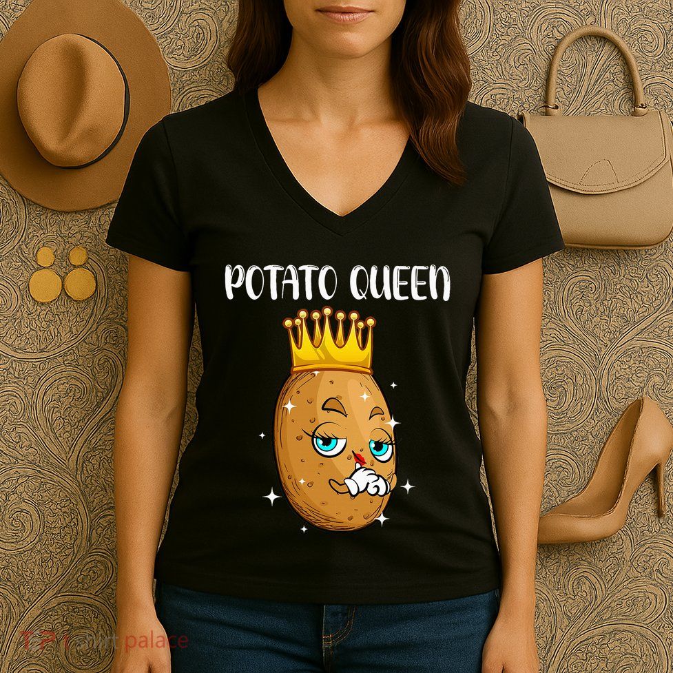 Cute Potato Design Vegetable Potato Lovers Women's V-Neck T-Shirt