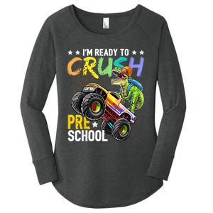 Crush Preschool Dinosaur Monster Truck Back To School Boy Women's Perfect Tri Tunic Long Sleeve Shirt