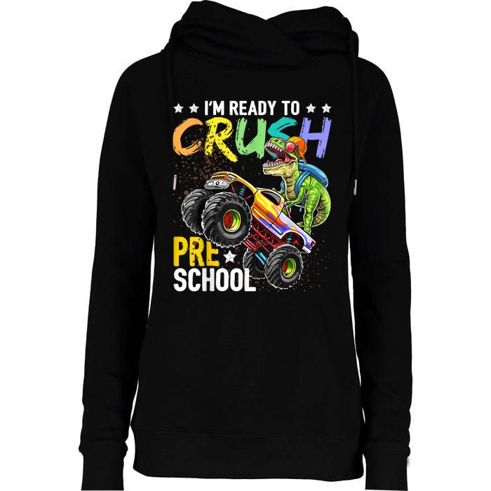 Crush Preschool Dinosaur Monster Truck Back To School Boy Womens Funnel Neck Pullover Hood