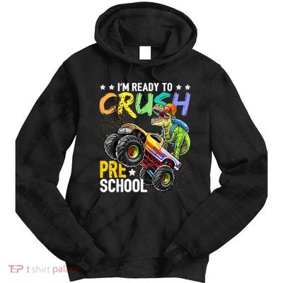 Crush Preschool Dinosaur Monster Truck Back To School Boy Tie Dye Hoodie