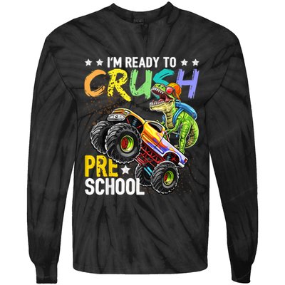 Crush Preschool Dinosaur Monster Truck Back To School Boy Tie-Dye Long Sleeve Shirt
