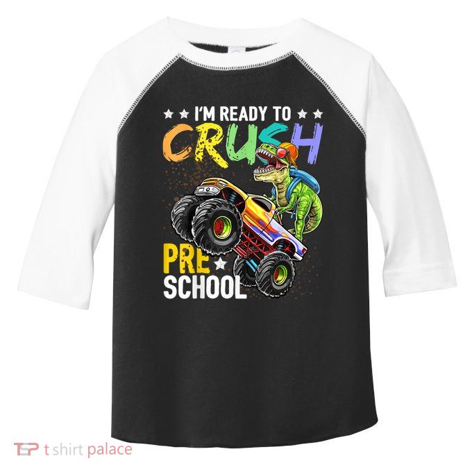 Crush Preschool Dinosaur Monster Truck Back To School Boy Toddler Fine Jersey T-Shirt