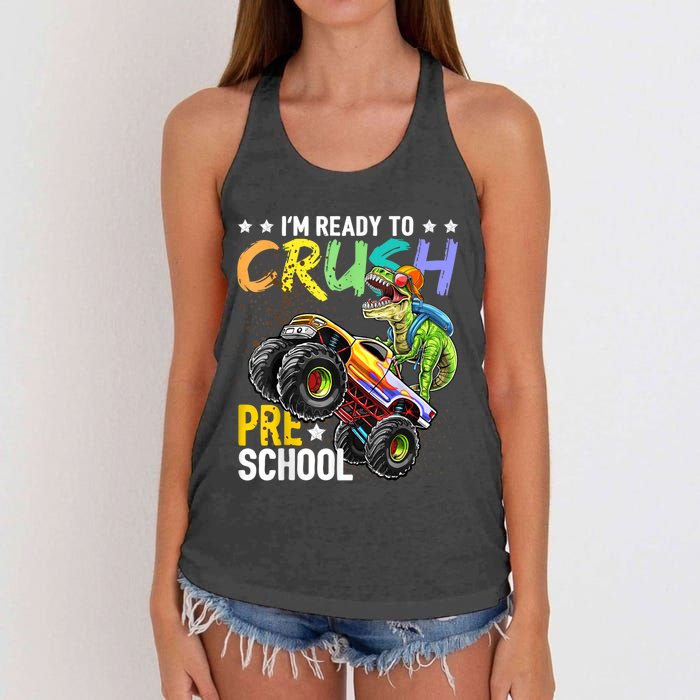 Crush Preschool Dinosaur Monster Truck Back To School Boy Women's Knotted Racerback Tank