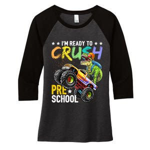 Crush Preschool Dinosaur Monster Truck Back To School Boy Women's Tri-Blend 3/4-Sleeve Raglan Shirt