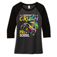 Crush Preschool Dinosaur Monster Truck Back To School Boy Women's Tri-Blend 3/4-Sleeve Raglan Shirt