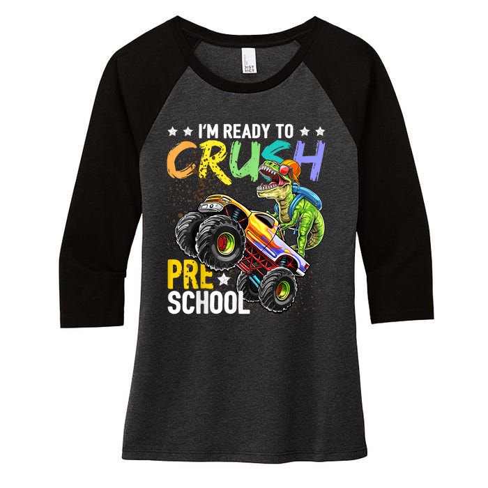 Crush Preschool Dinosaur Monster Truck Back To School Boy Women's Tri-Blend 3/4-Sleeve Raglan Shirt