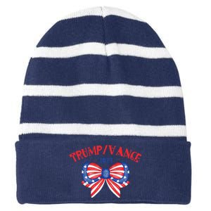 Coquette President Donald Trump & Jd Vance 2024 Usa Striped Beanie with Solid Band