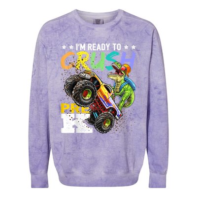 Crush PreK Dinosaur Monster Truck Back To School Boy Gifts Colorblast Crewneck Sweatshirt