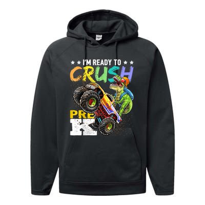 Crush PreK Dinosaur Monster Truck Back To School Boy Gifts Performance Fleece Hoodie