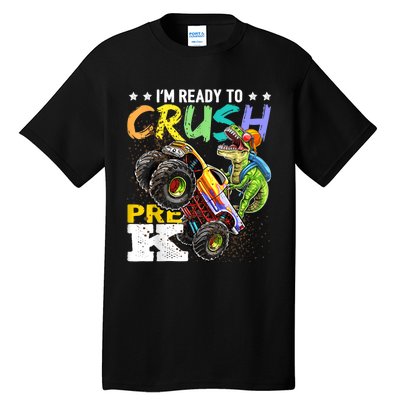 Crush PreK Dinosaur Monster Truck Back To School Boy Gifts Tall T-Shirt