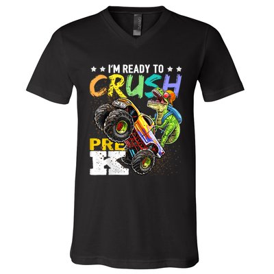 Crush PreK Dinosaur Monster Truck Back To School Boy Gifts V-Neck T-Shirt