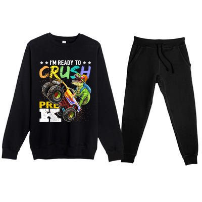 Crush PreK Dinosaur Monster Truck Back To School Boy Gifts Premium Crewneck Sweatsuit Set