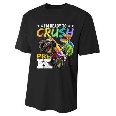 Crush PreK Dinosaur Monster Truck Back To School Boy Gifts Performance Sprint T-Shirt