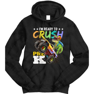 Crush PreK Dinosaur Monster Truck Back To School Boy Gifts Tie Dye Hoodie