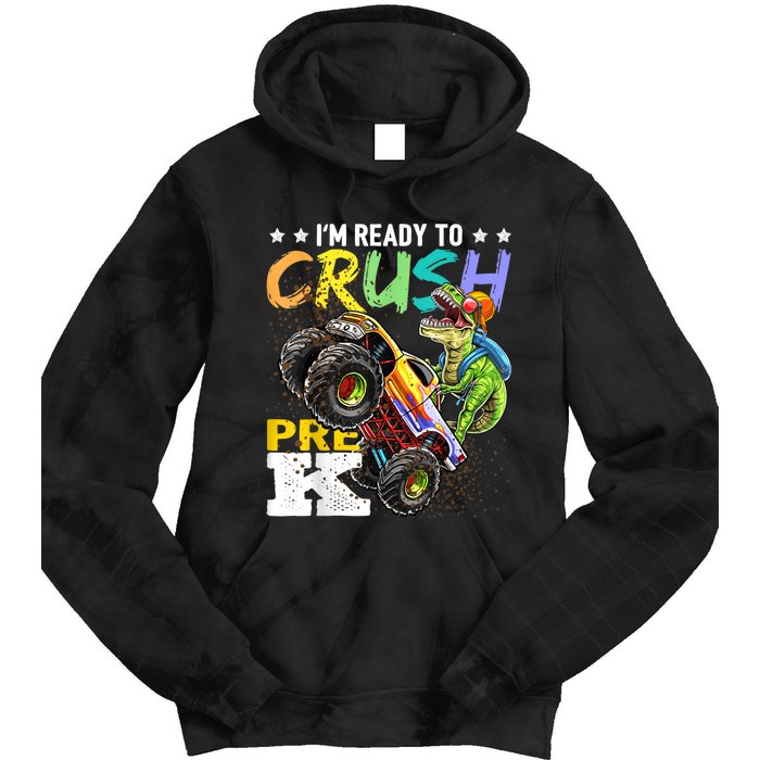 Crush PreK Dinosaur Monster Truck Back To School Boy Gifts Tie Dye Hoodie