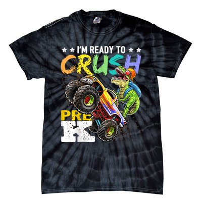 Crush PreK Dinosaur Monster Truck Back To School Boy Gifts Tie-Dye T-Shirt