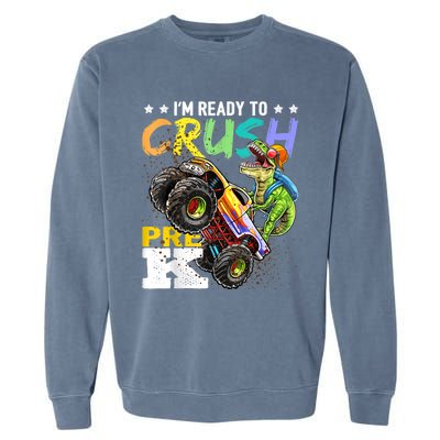 Crush PreK Dinosaur Monster Truck Back To School Boy Gifts Garment-Dyed Sweatshirt